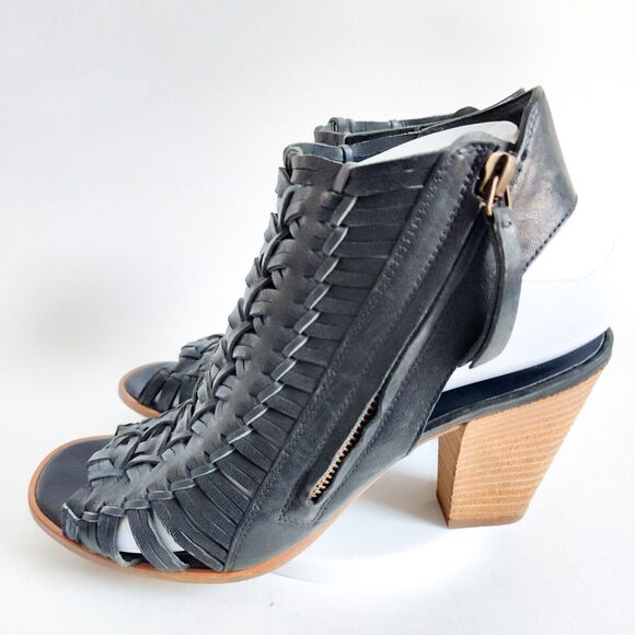 Paul Green Miranda Caged Sandals Black Slingback Peep Toe Block Heel UK 6/ US 9 - Picture 3 of 10